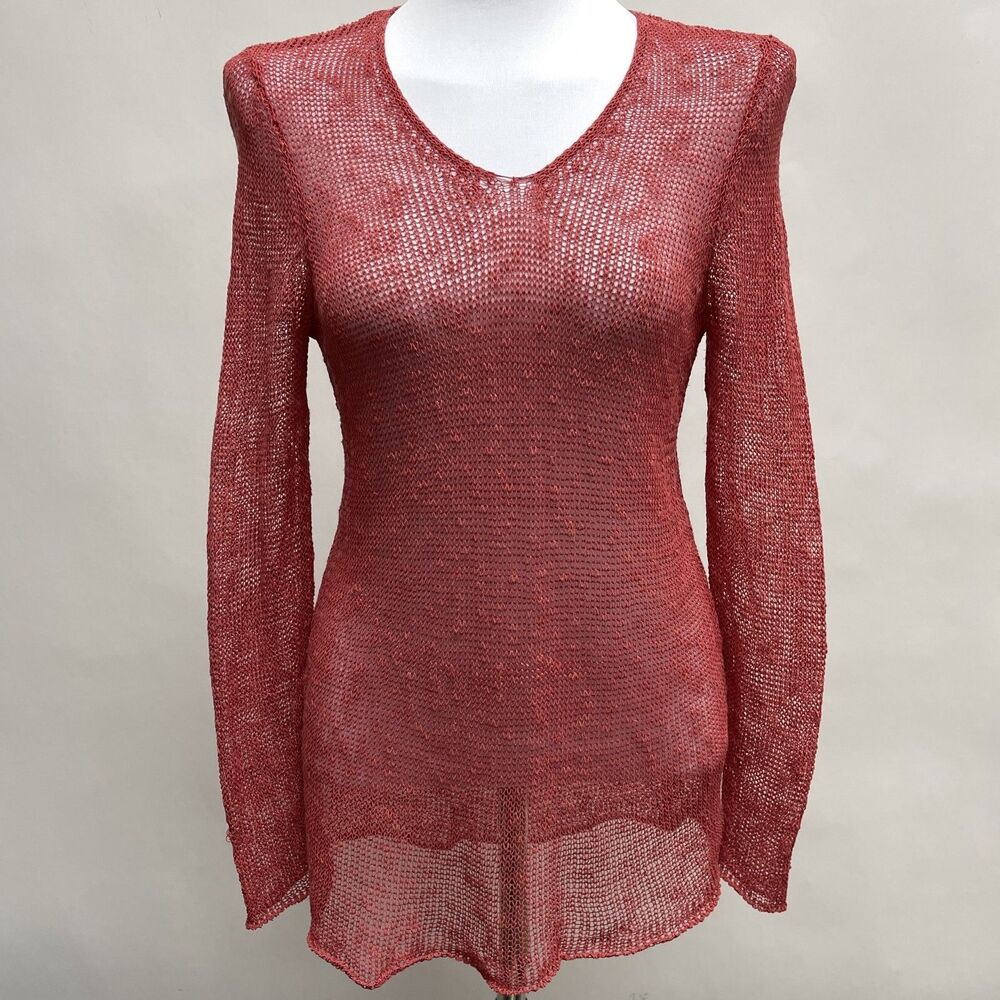 Eileen‎ Fisher Women's Top Small Pink Coral Linen Blend